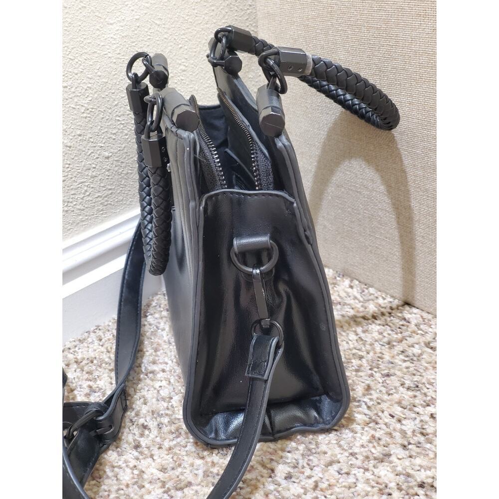 Badgley Mischka Black Crossbody Tote with Braided Handles & Logo - Picture 2 of 8